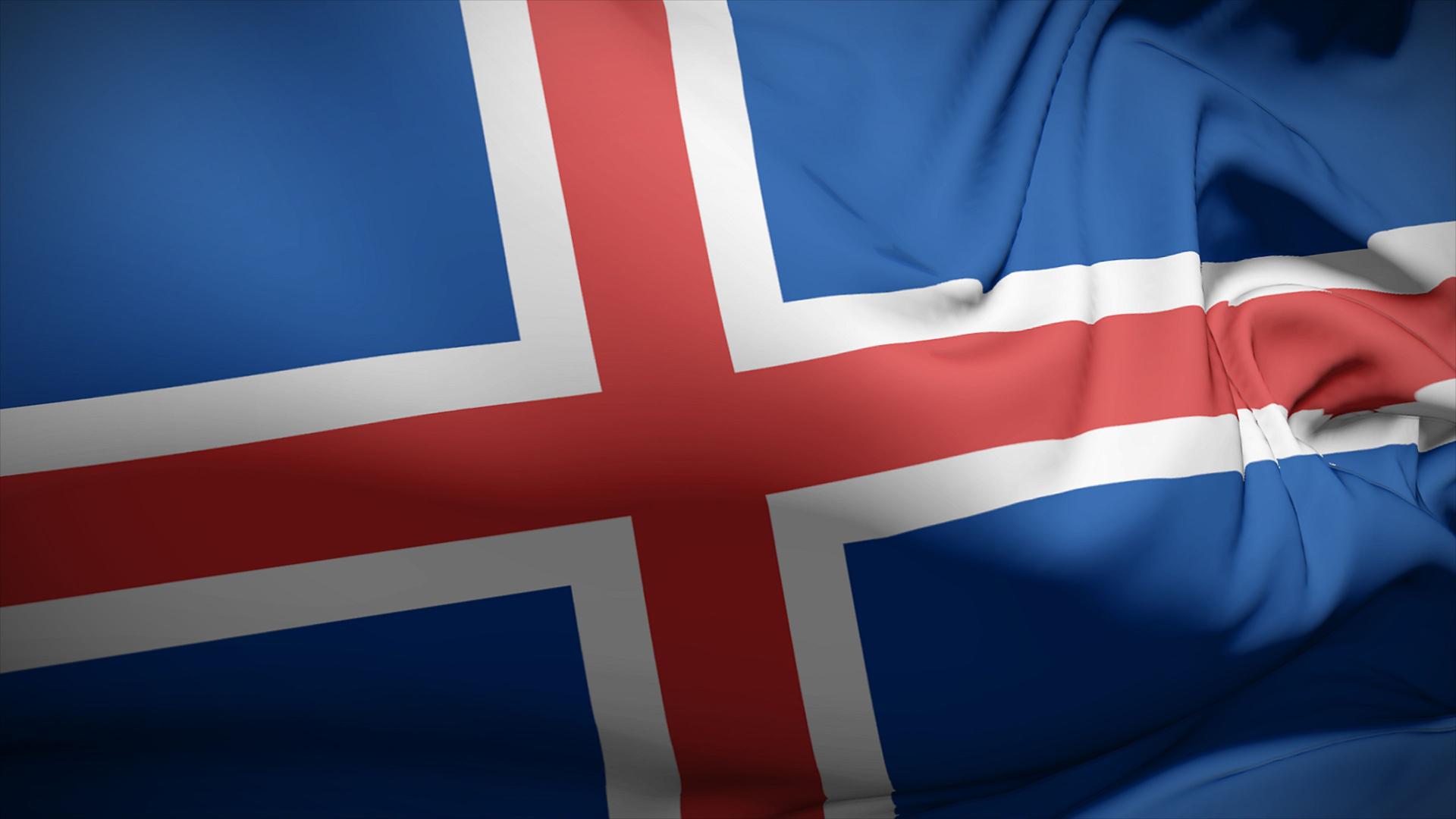 Close-up view of Iceland national flag fluttering in the wind.