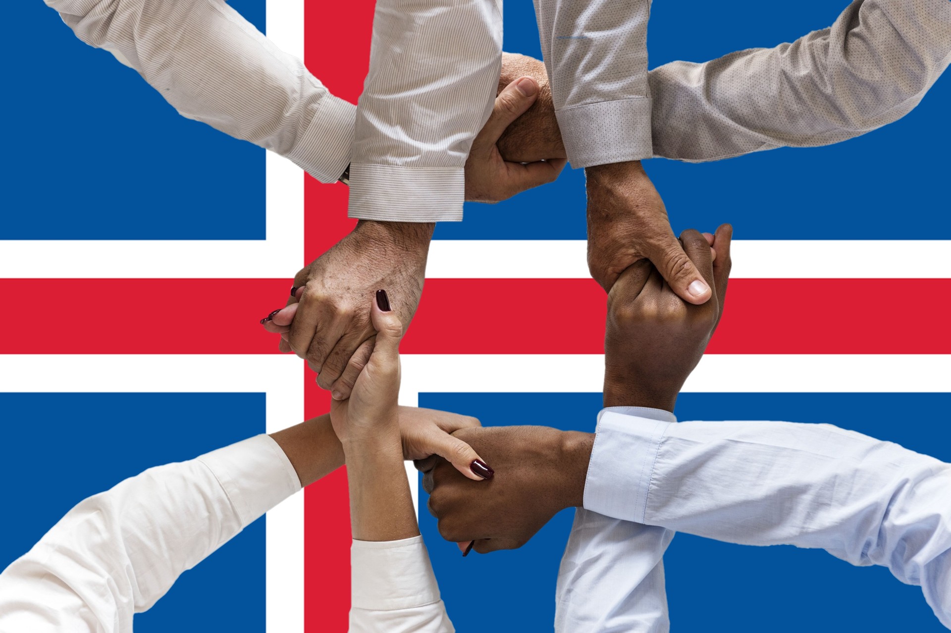 Iceland flag, intergration of a multicultural group of young people